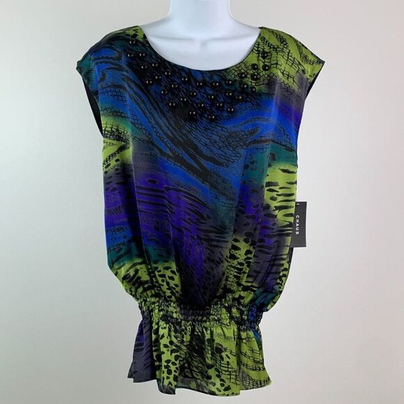 Chaus sz 12 Large Top Colorful Sleeveless Shirred Waist New NWT - Picture 1 of 6